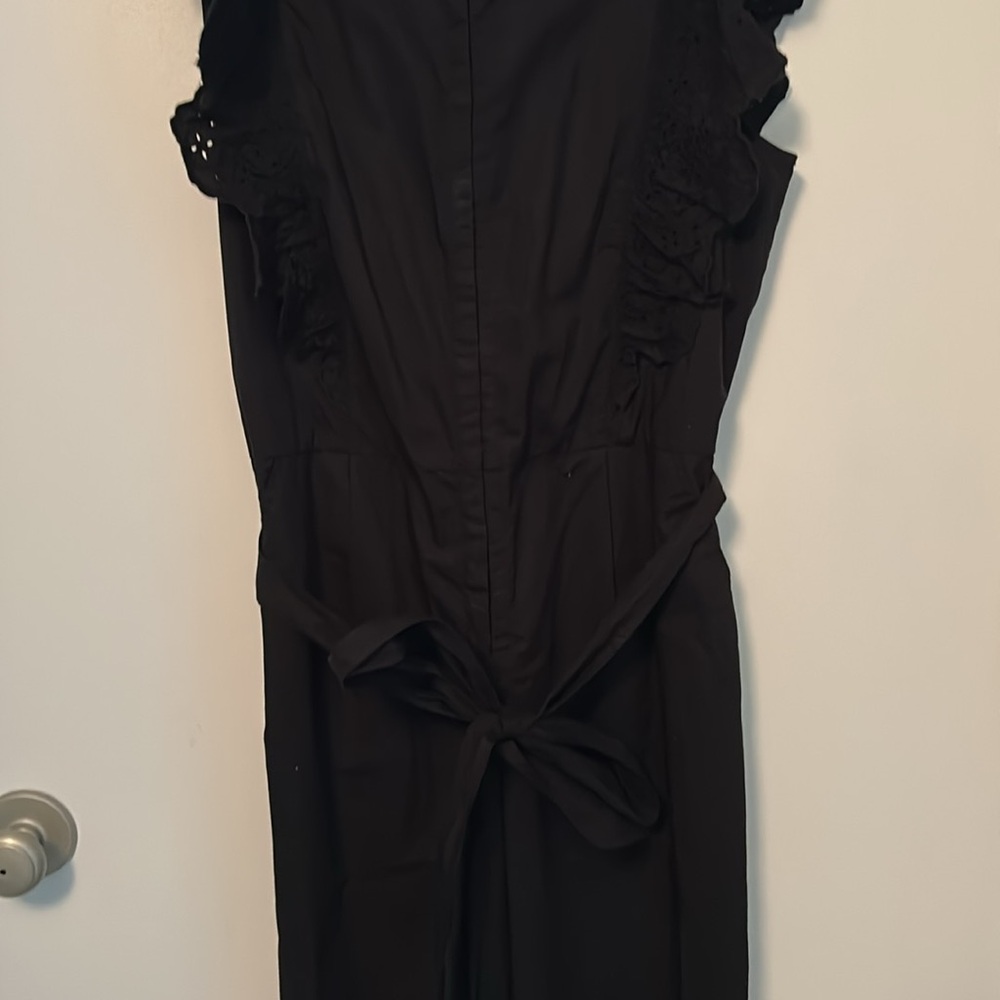 GAP Black Poplin Jumpsuit with Eyelet Ruffle Detailing - Picture 5 of 6